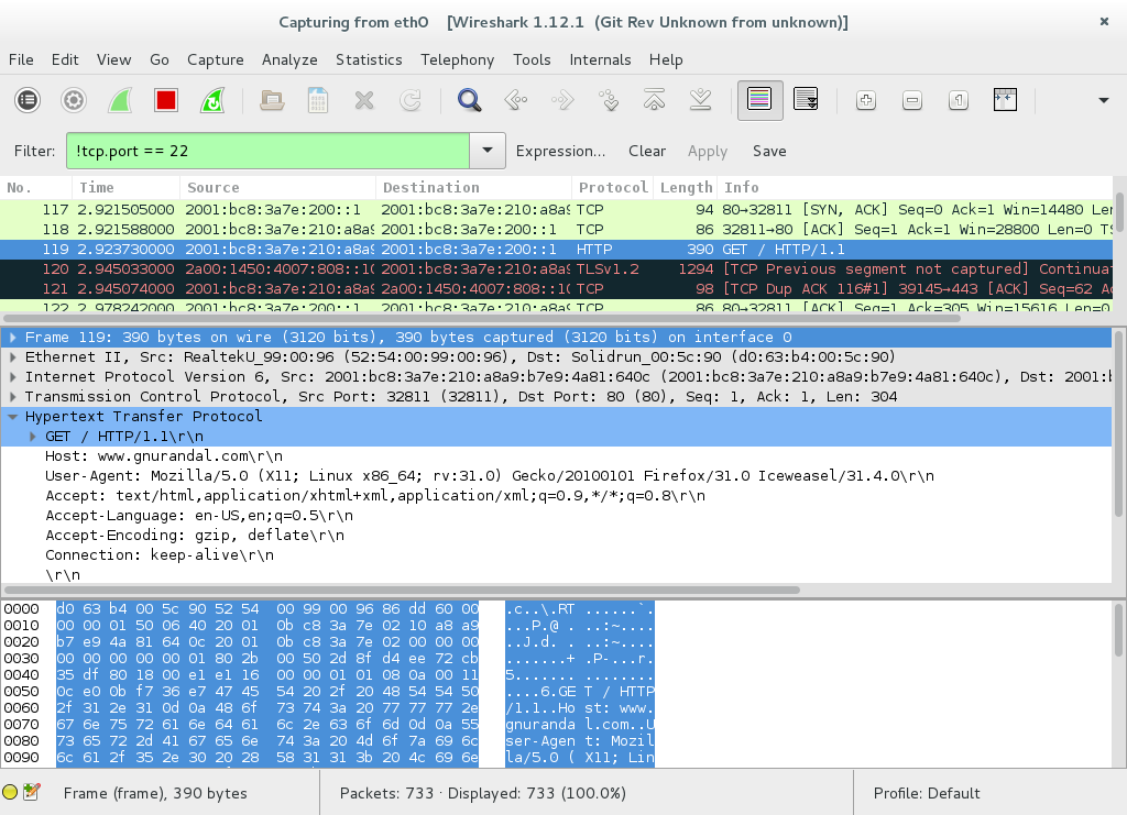 O analisador de tráfego de rede wireshark